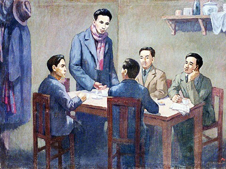 Hội nghị thành lập Đảng Cộng sản Việt Nam ngày 3/2/1930 (Ảnh chụp lại tranh của họa sĩ Phi Hoanh tại Bảo tàng Lịch sử Quốc gia/Nguồn: Website Đảng Cộng sản Việt Nam)